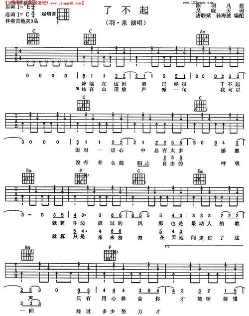 林俊杰《她说》吉他谱（孙燕姿遇见吉他谱）